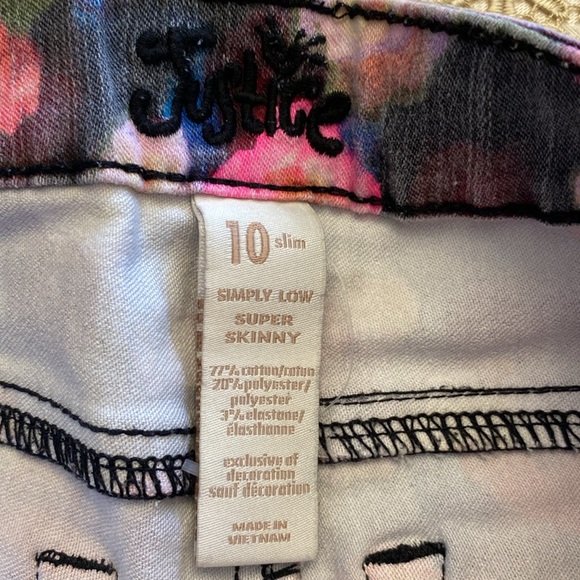 Justice girls supper skinny slim multi color flower print stretch jean zip up - Picture 7 of 12